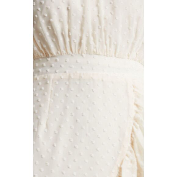 NWT Showpo. Tiahna Long Sleeve High Neck Ruffle Swiss Dot Dress in Cream Size 6 - Picture 4 of 15